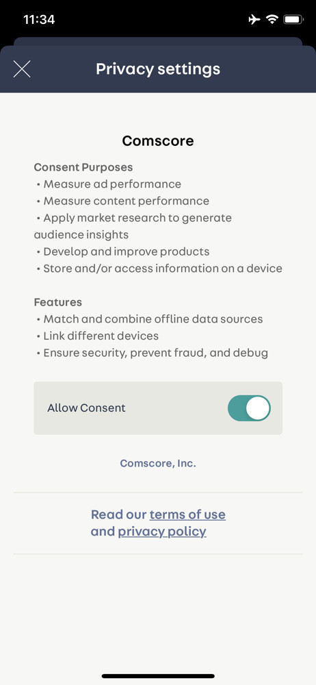 Autotrader Privacy settings screenshot
