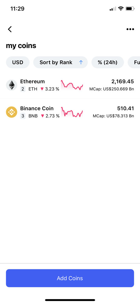 CoinMarketCap My coins screenshot