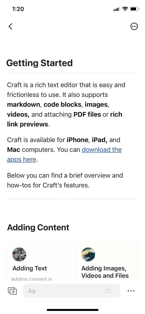 Craft.do Document editor screenshot