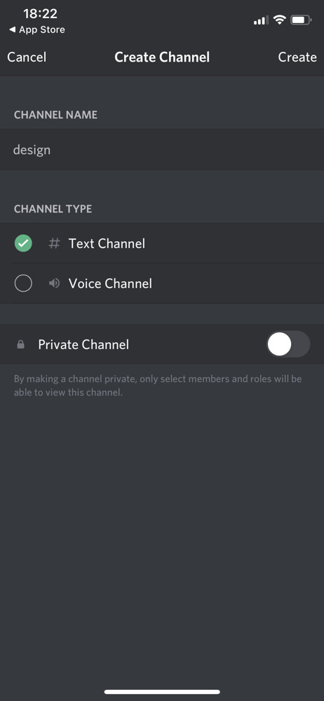 Discord Create channel screenshot