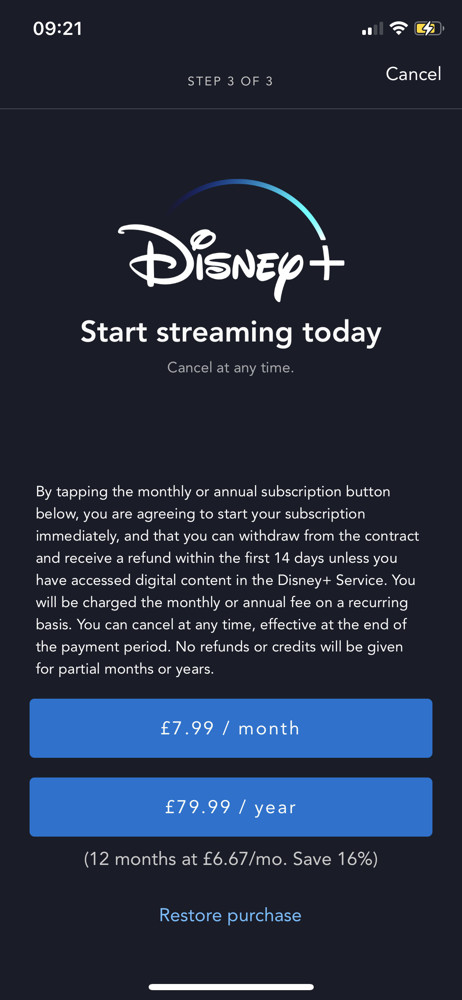 Disney+ Subscribe screenshot
