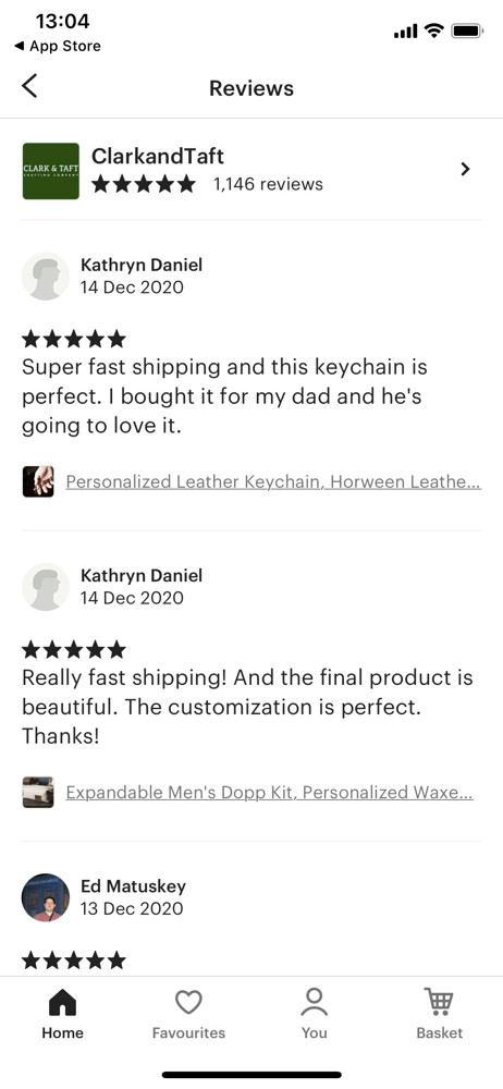 Etsy Reviews screenshot