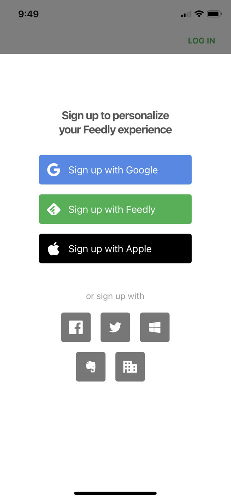 Feedly Sign up screenshot