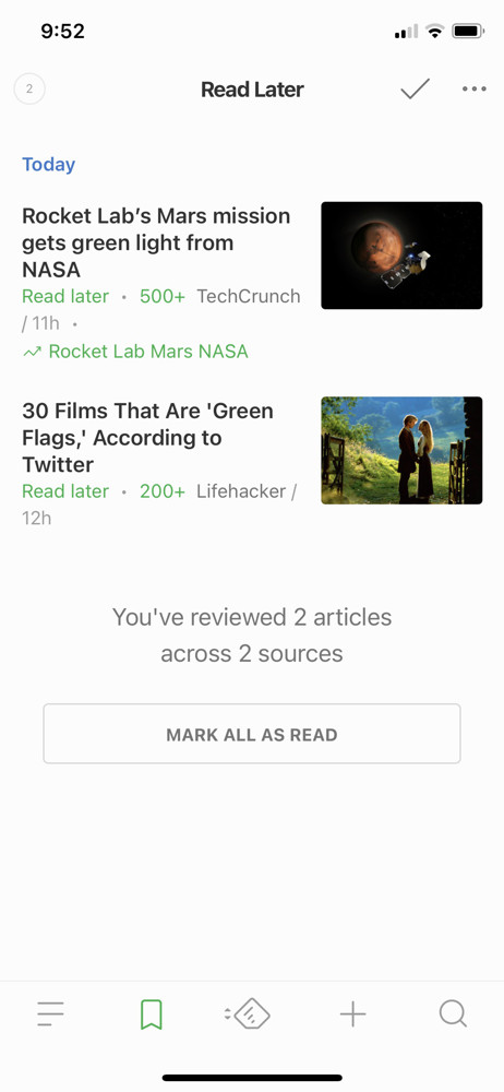 Feedly Read later screenshot