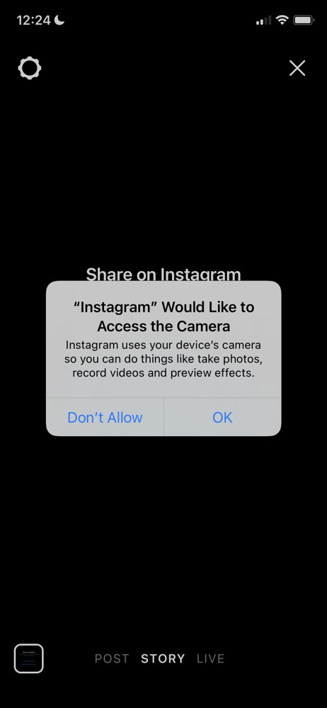 Instagram Enable camera screenshot