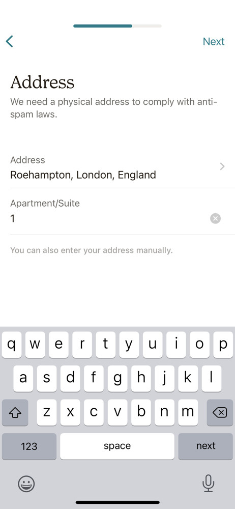 Mailchimp Enter address screenshot