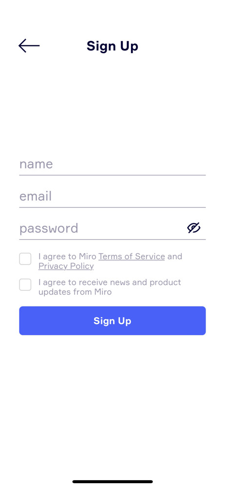 Miro Sign up screenshot