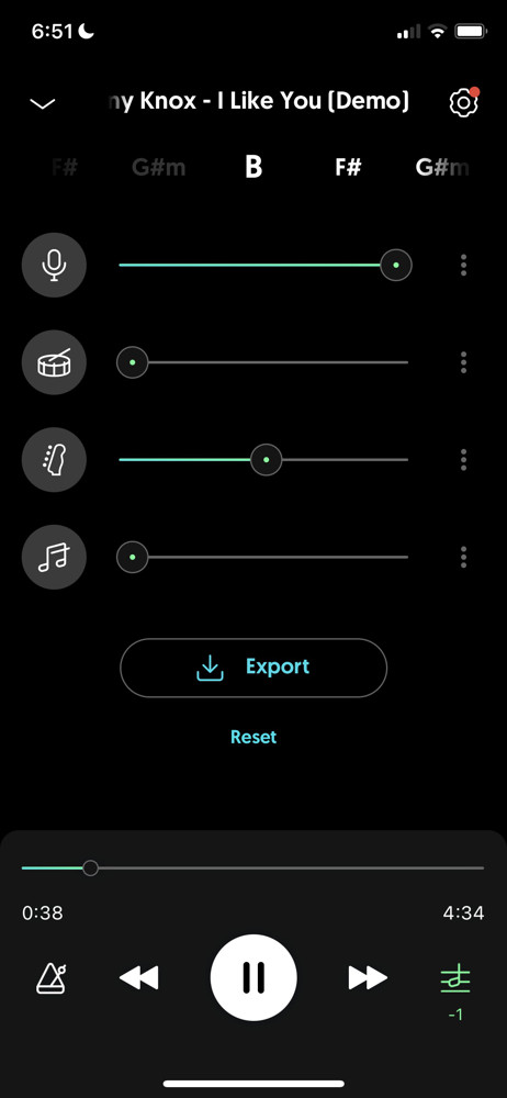 Moises Audio settings screenshot