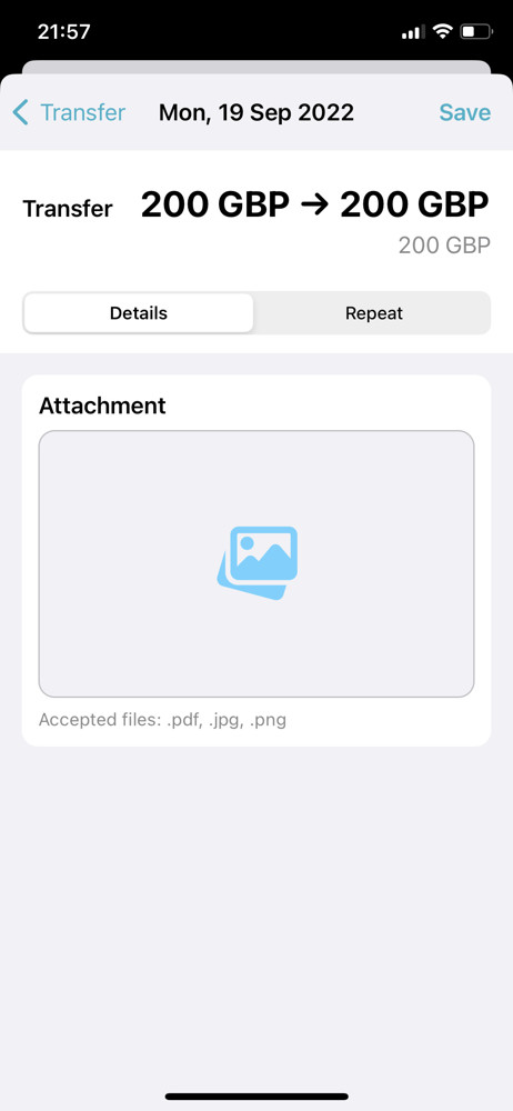 MoneyCoach Add attachment screenshot