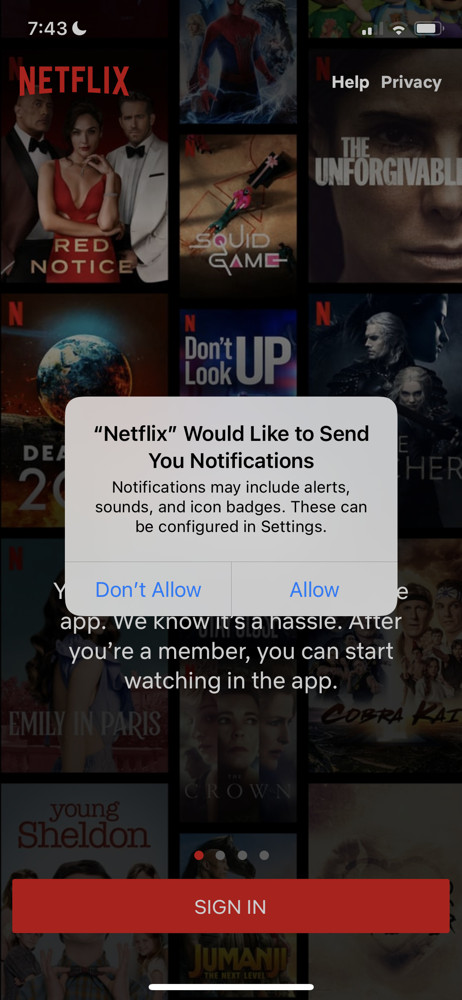 Netflix Enable notifications screenshot
