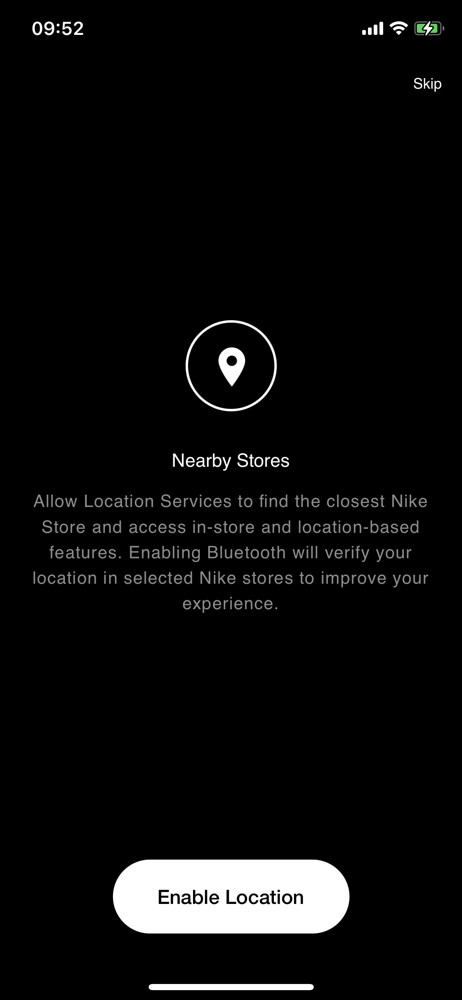 Nike Enable location services screenshot