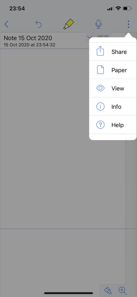 Notability Action menu screenshot