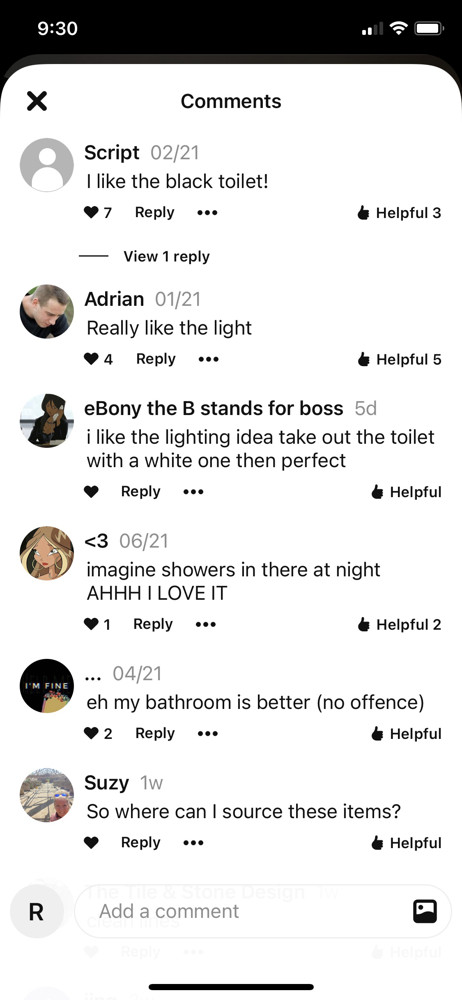 Pinterest Comments screenshot