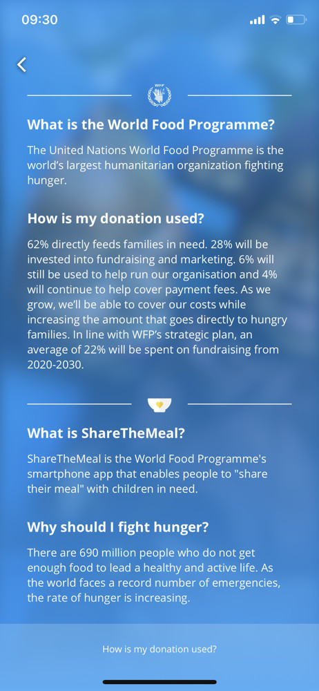 ShareTheMeal FAQ screenshot
