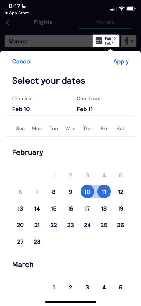 Skyscanner Set dates screenshot