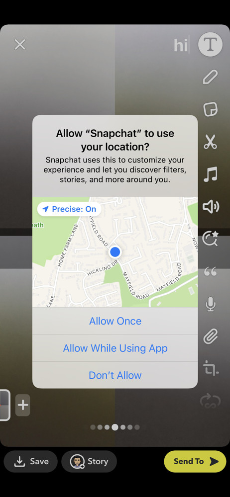 Snapchat Enable location services screenshot