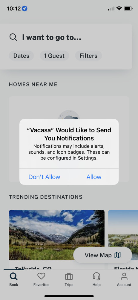 Vacasa Enable notifications screenshot
