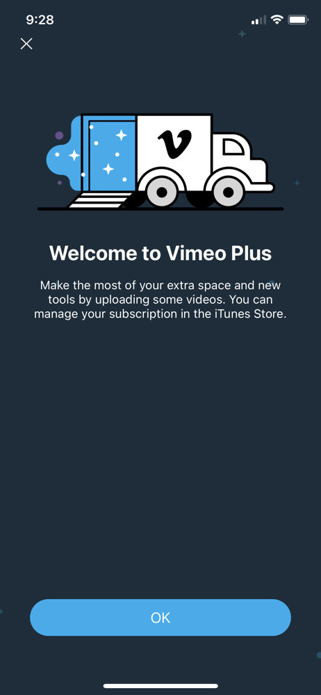 Vimeo Upgrade complete screenshot