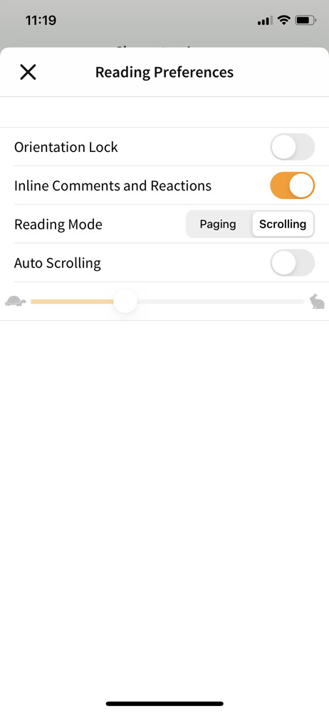 Wattpad Reading settings screenshot