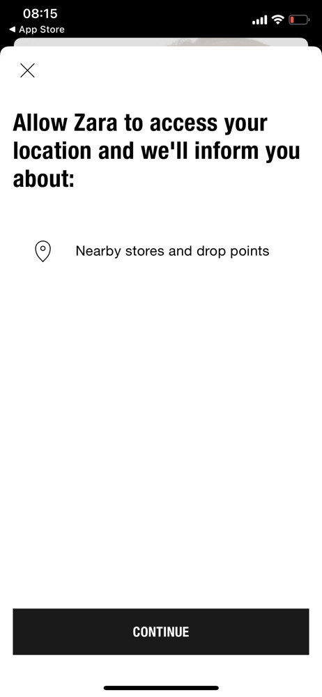Zara Enable location services screenshot